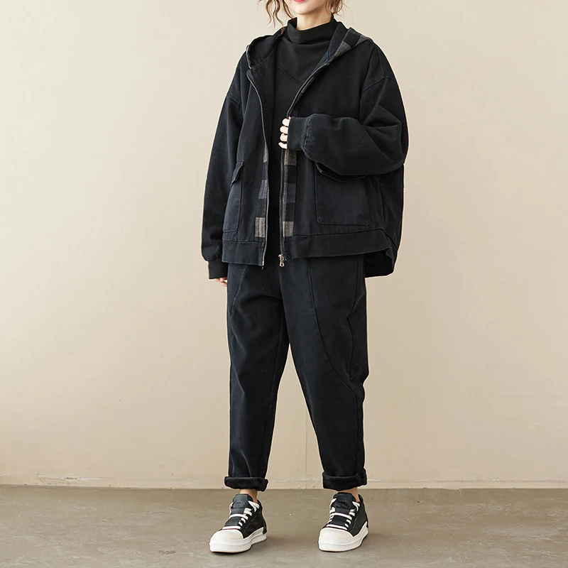 Chaqueta vaquera Retro para mujer, abrigo ueso de aodón polar con capucha de manga larga, cálido Otoño Invierno, cierre d...