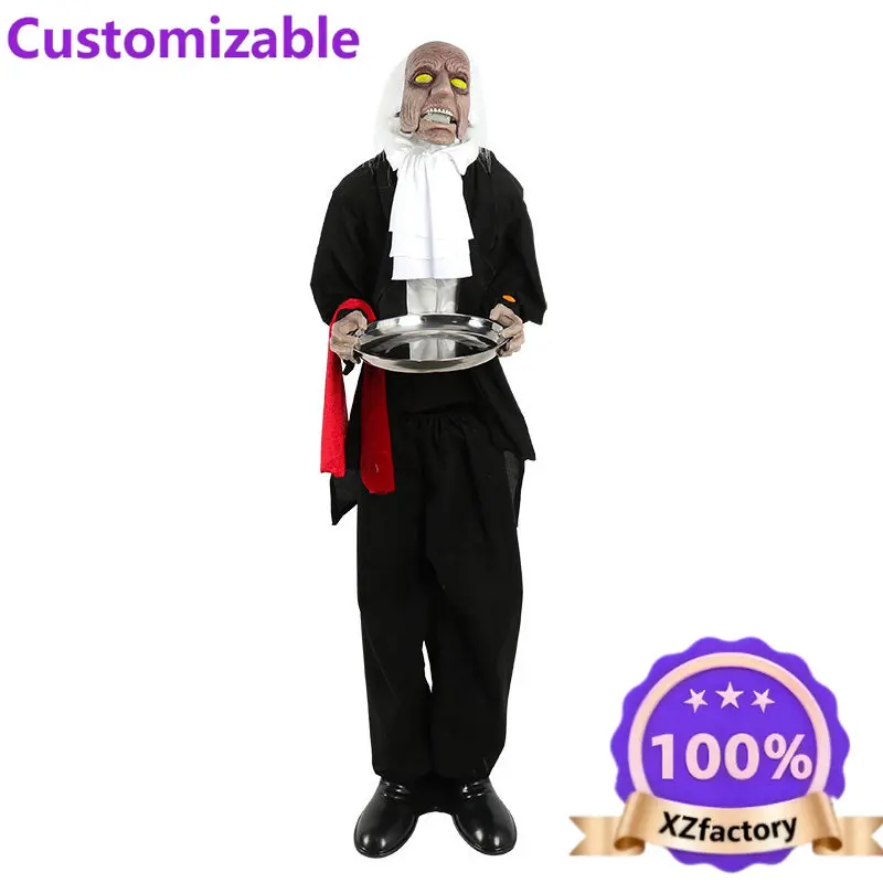 Factory Direct 2026 Halloween Props Electric Sensing Clown Witch Housekeeper Standing Pumpkin Monster Large Decoration
