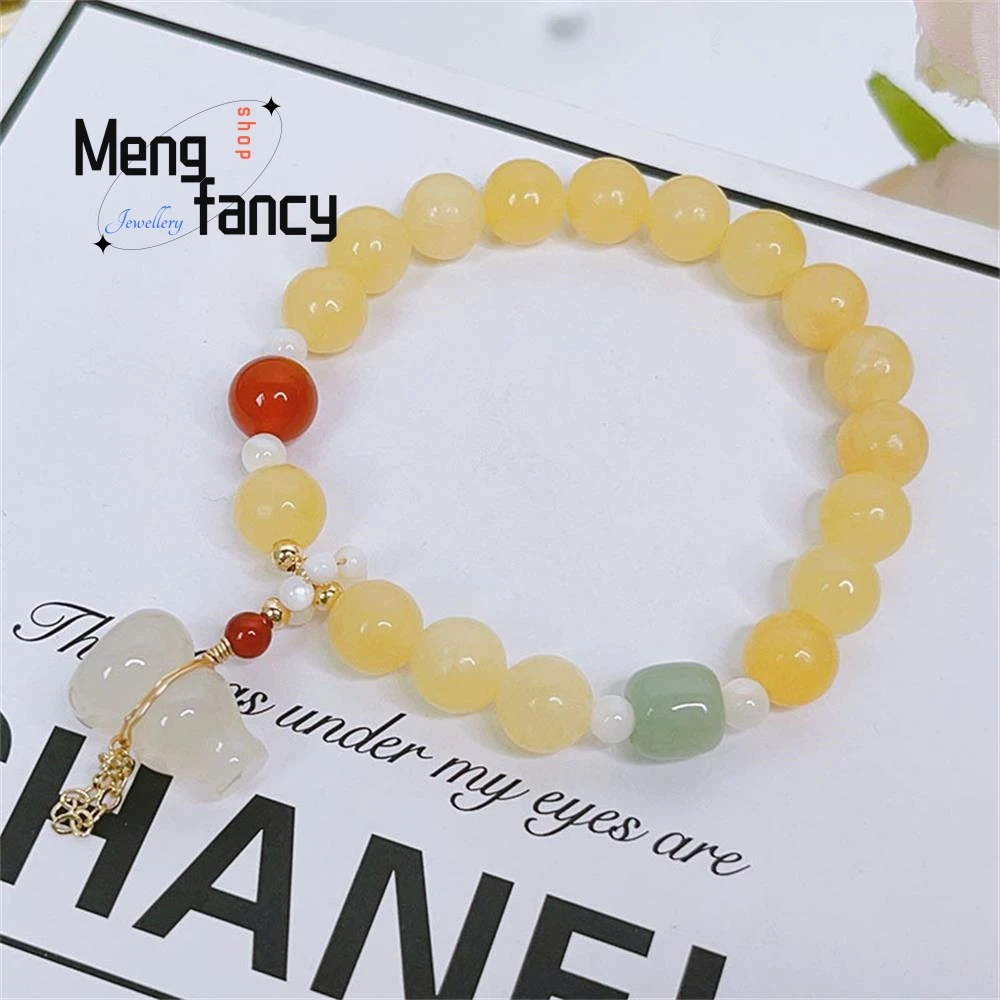 Natural Vintage Chinese Style Beige Jade Bracelet Female Good Persimmon Lianlian Chalcedony Gourd Beaded Popular Fashion Jewelry