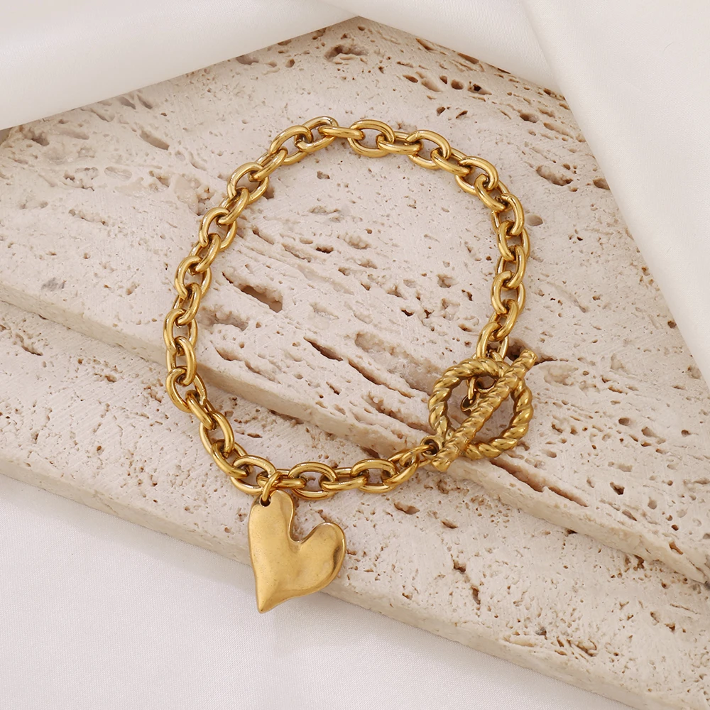 316L الفولاذ المقاوم للصدأ Bowknot القلب سلسلة سوار للنساء 18K مطلية بالذهب مرساة تبديل المشابك أساور فام مجوهرات هدايا