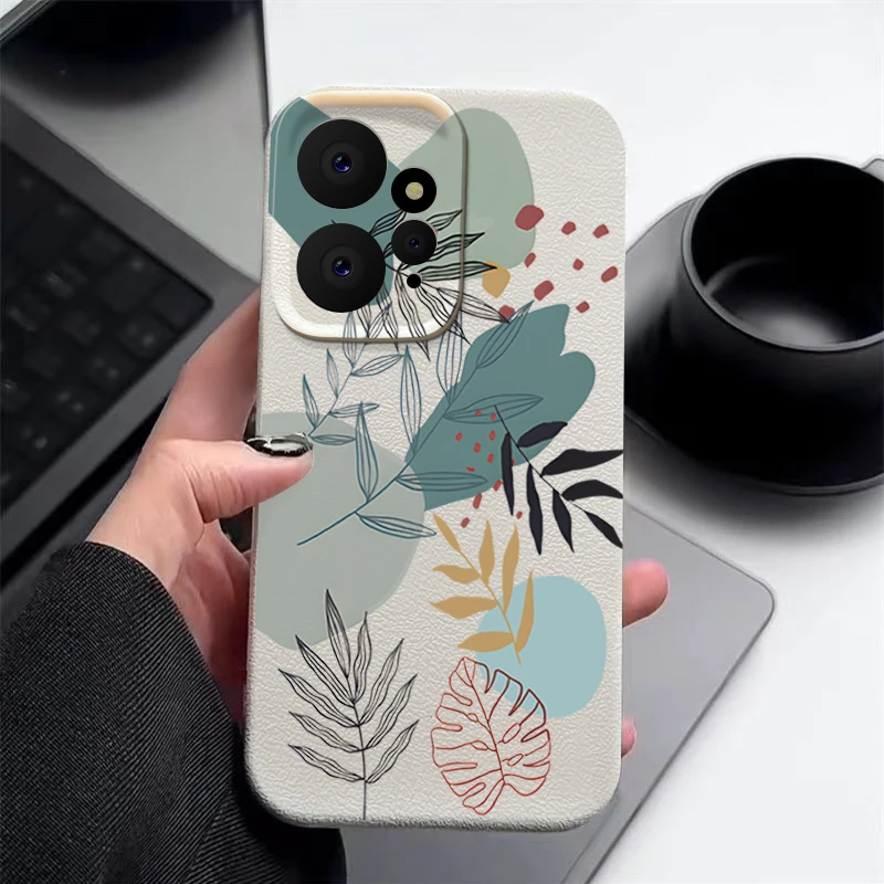 그린 라인 나뭇잎 꽃 케이스, 샤오미 레드미 노트 13 14 12 11 프로 5G 펀다 샤오미 13T 프로 가죽 질감 소프트 실리콘 커버
