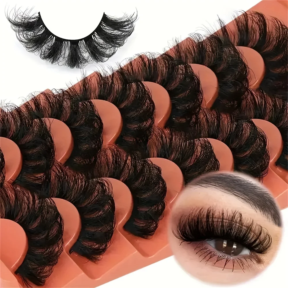 7 Pairs Faux Eyelashes, Fluffy False Eyelashes, 20mm Full Wispy Strip Eyelashes, 8D Volume Curly False Eyelashes