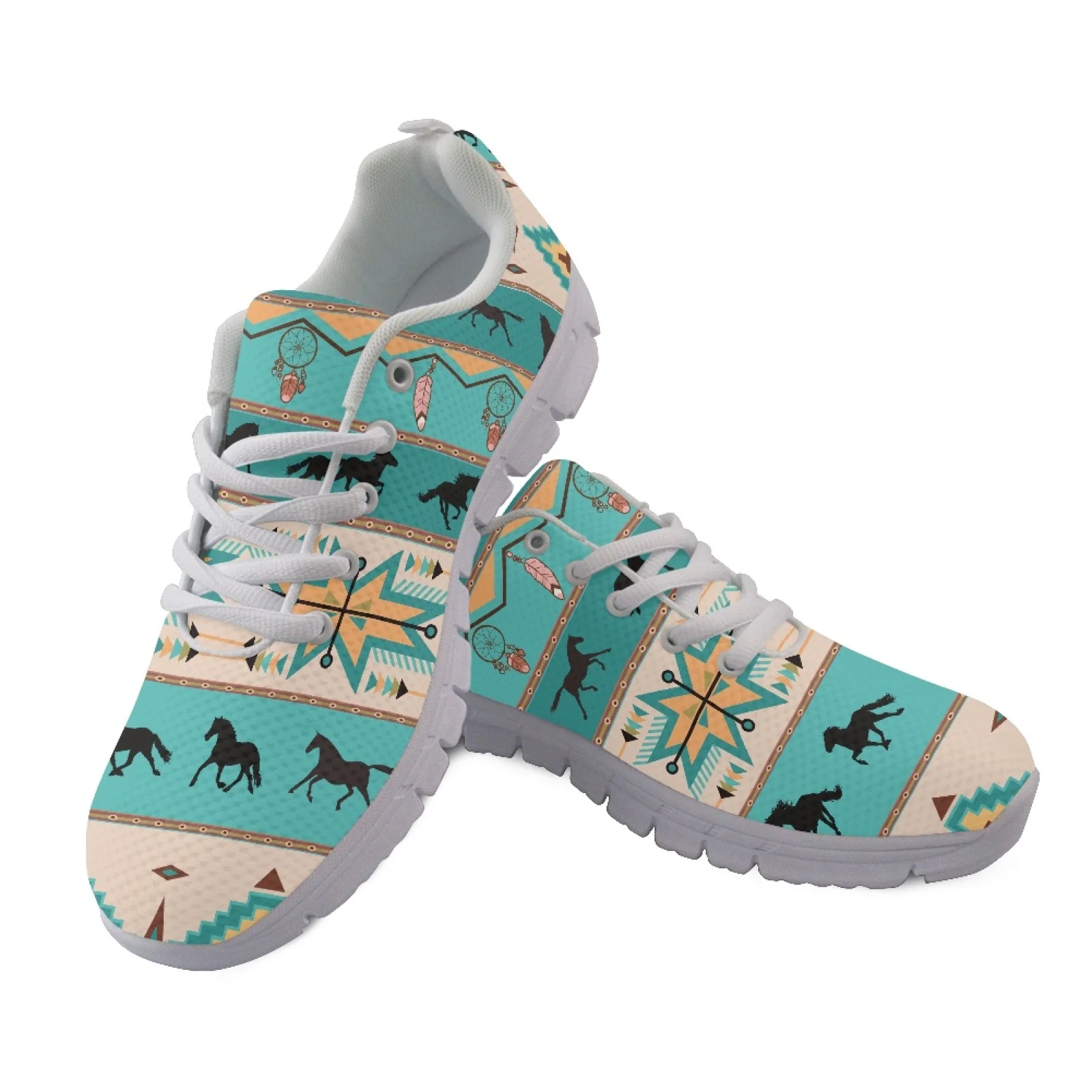 Coloranimal Geometric Horse Print Mens Tennis Shoes, Mesh EVA Sole Lace up Sneakers for Casual Travel and Road Walking 2026 New