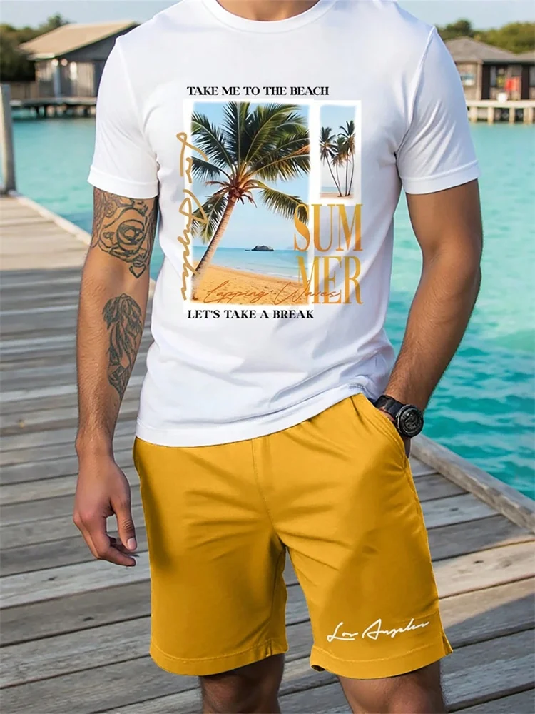 

Новая мужская летняя пляжная пейзажная одежда 2025 года с принтом, летняя уличная мода, повседневная одежда, дышащая и удобная