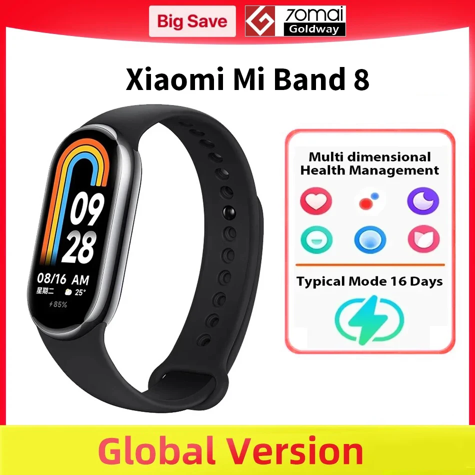 Globale Version Xiaomi Smart Band 8 Mi Armband 7-Farben-AMOLED-Bildschirm Blutsauerstoff Bluetooth Wasserdichte Miband-Armband-Sportuhr