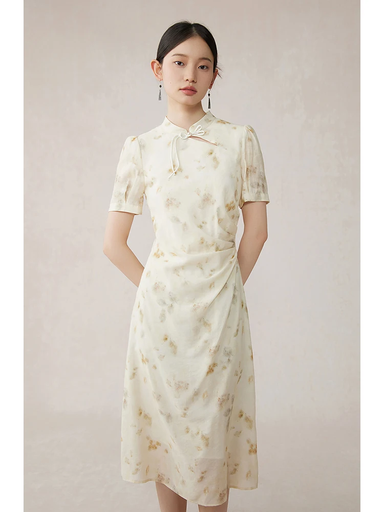 ZIQIAO New Chinese Style Flower Shade  Improved Traditional Cheongsam Dress For Women 2024 Summer New Design Dress 24ZQ92013