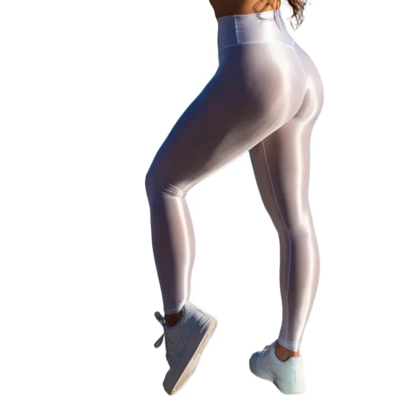 Women Elastic Running Winkle Butt Lift Sheer Shiny Leggings See Through Fitness Yoga Leggings Gym Sports Pants High Waist Tight