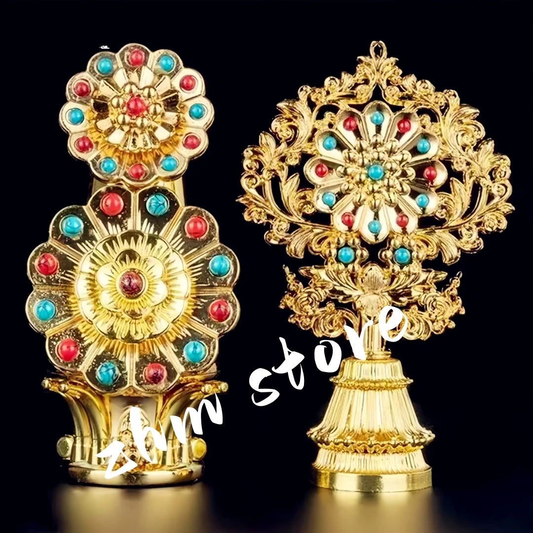 

Buddhist Flower,Engraving Inlaid Gem Tibetan Alloy Buddha Item,Duoma Shizi Tantric Altars Ornament,Buddhist Religious