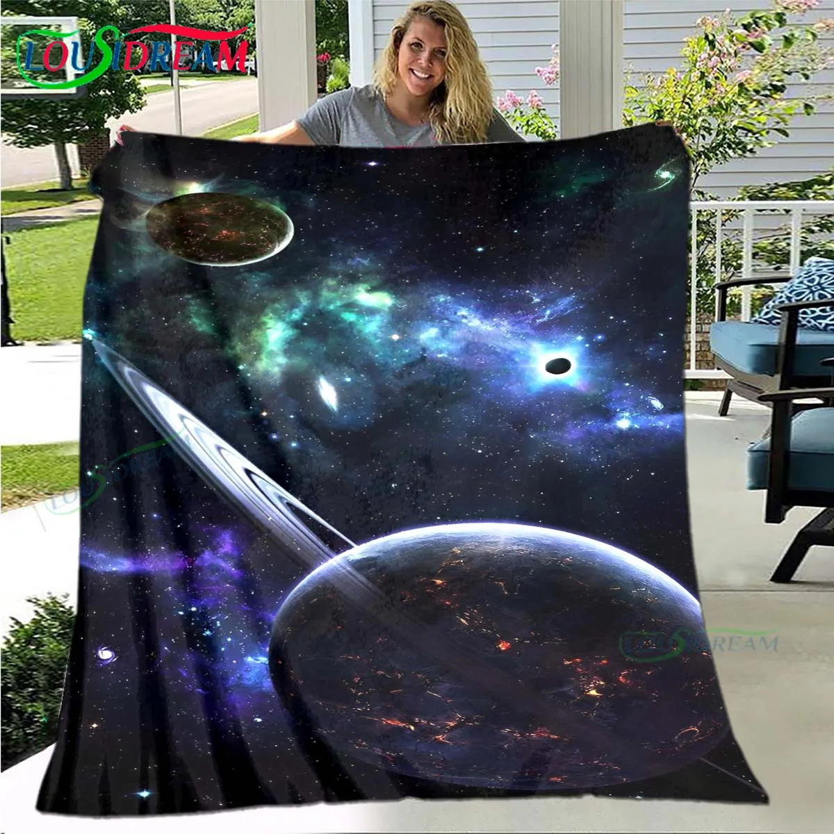 

Fashion Exquisite Starry Sky Planet Four Seasons Blanket Sofa Cover Travel Bed Plush Blanket Travel Office Break Blanket Gift