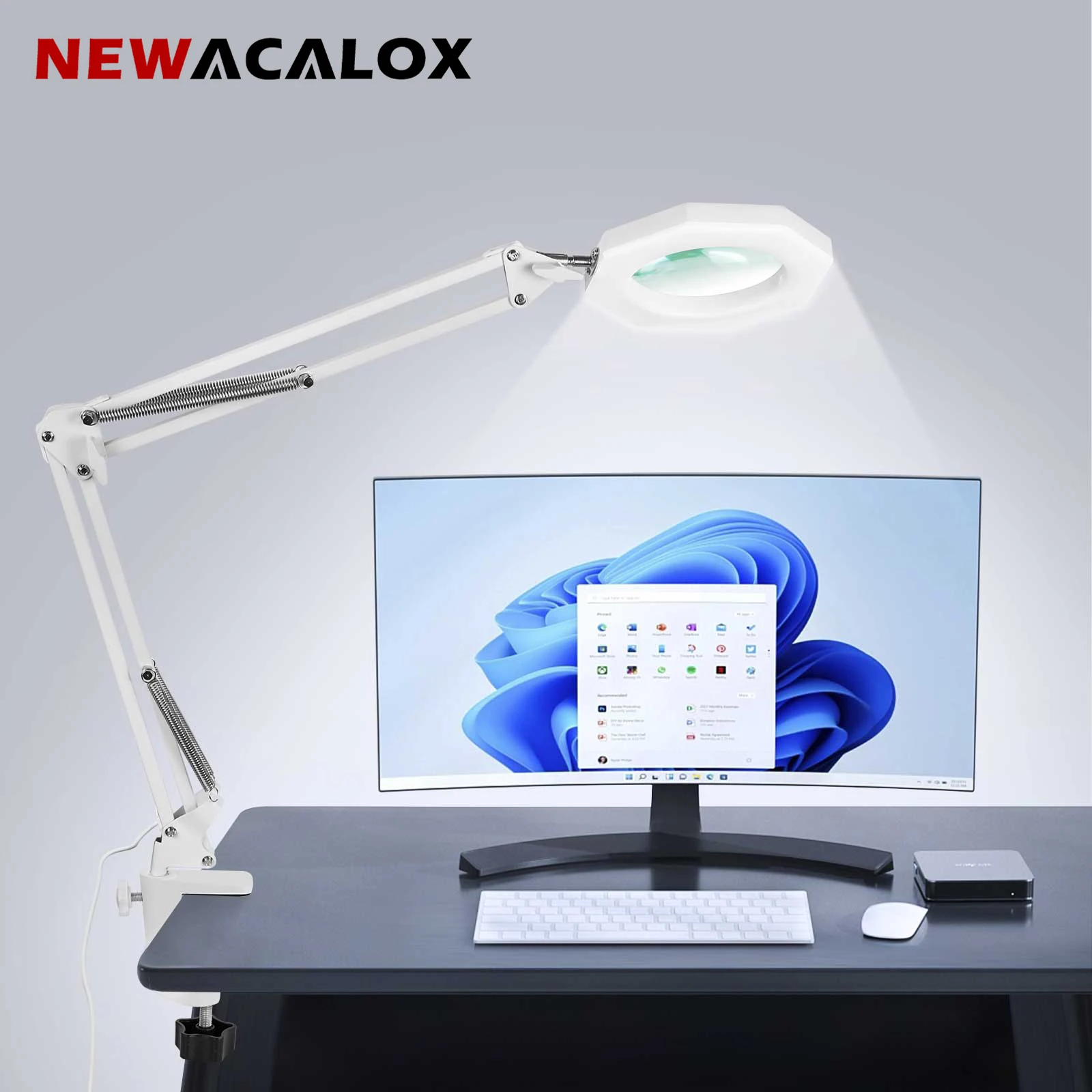 USB 5X Illuminated Magnifier LED Desk Lamp with 5 Colors Dimmable Reading Table Light for Soldeirng Repair Close Work Loupe