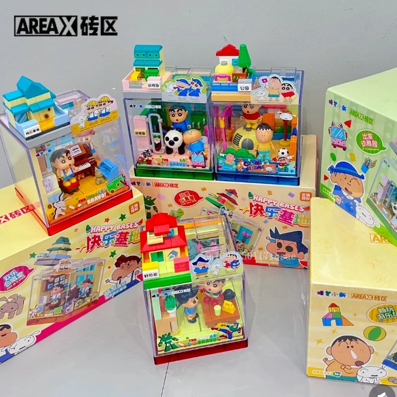 

New AREAX Co Branded Crayon Shin-Chan Building Blocks Happy Base Box Construction Model Collection Puzzle Children's Toys Gift