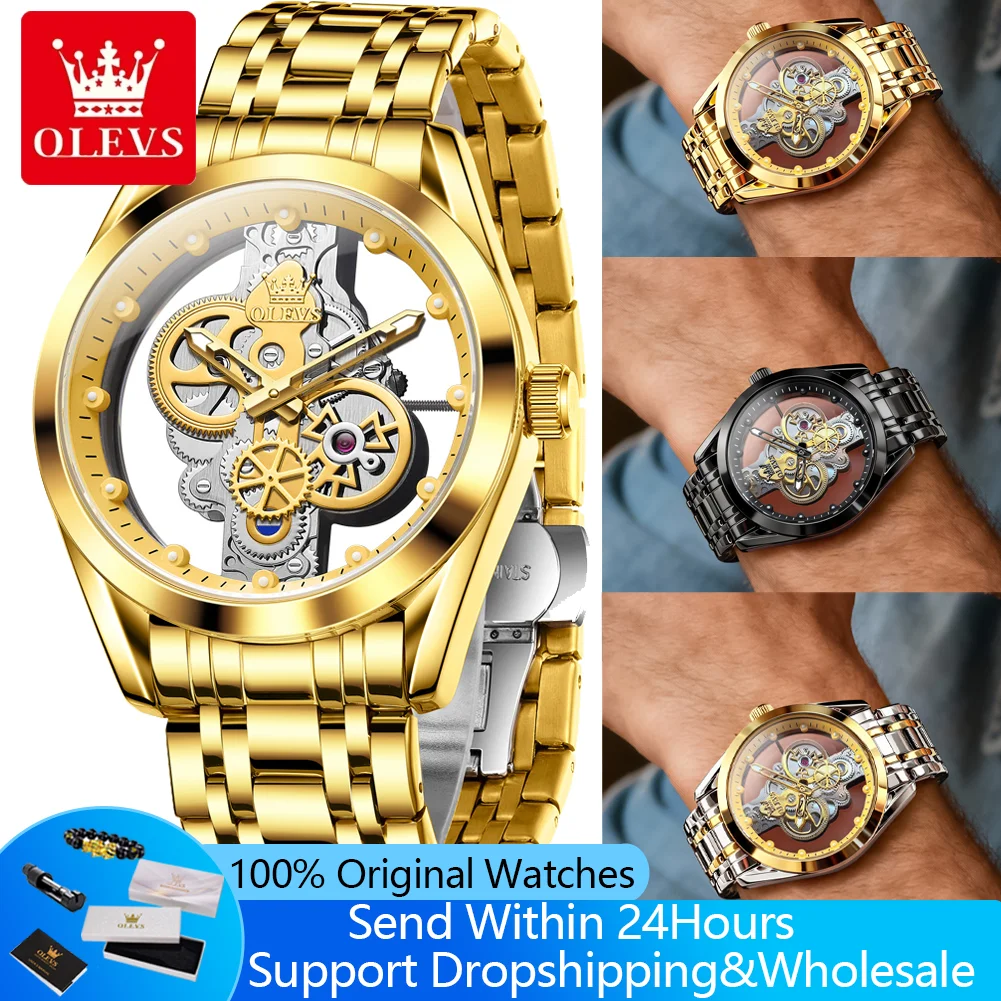 OLEVS 3725 Original Man Watch Fully Transparent Hollow Design Luminous Waterproof Fashion Luxury Brand Quartz Wristwatch for Men