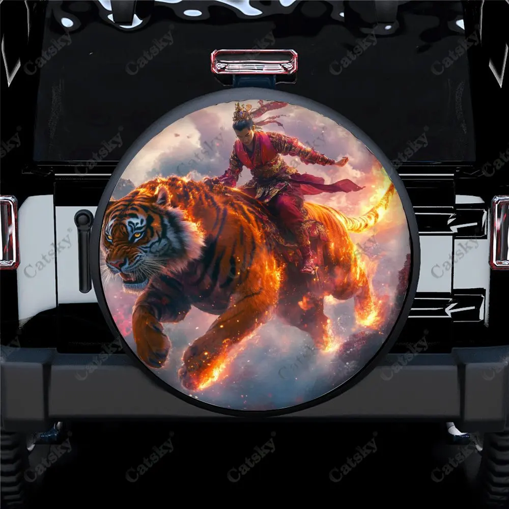 

Универсальные автомобильные аксессуары Wukong Rides Flame Tiger из полиэстера, крышка запасного колеса, колпачки на колеса для прицепа, внедорожника, грузовика, кемпера