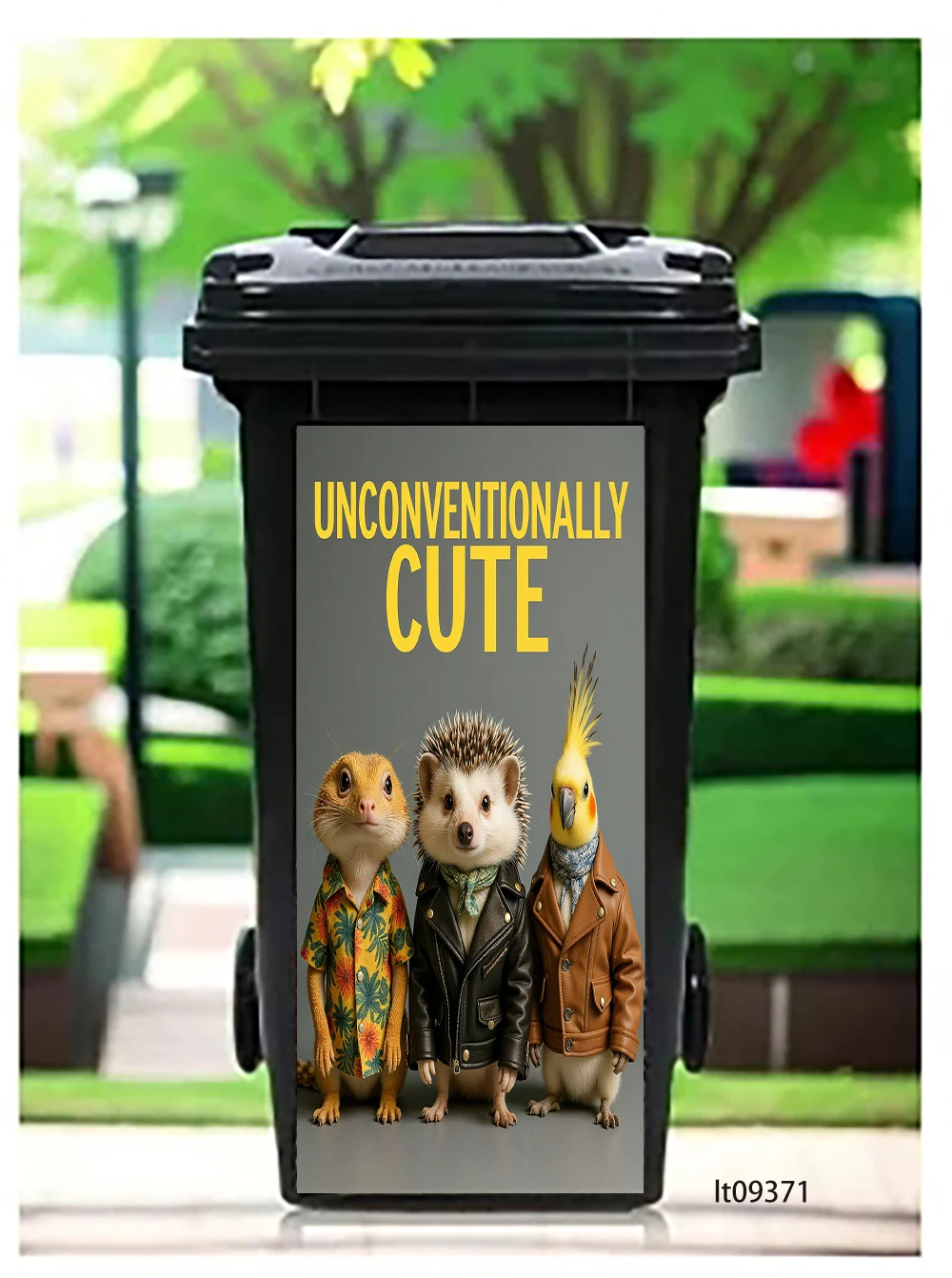 Steampunk Wonderland Rabbit Crow Turtle Trash Can Sticker, Waterproof Removable Outdoor Wheeled Garbage Bin Mural Decor