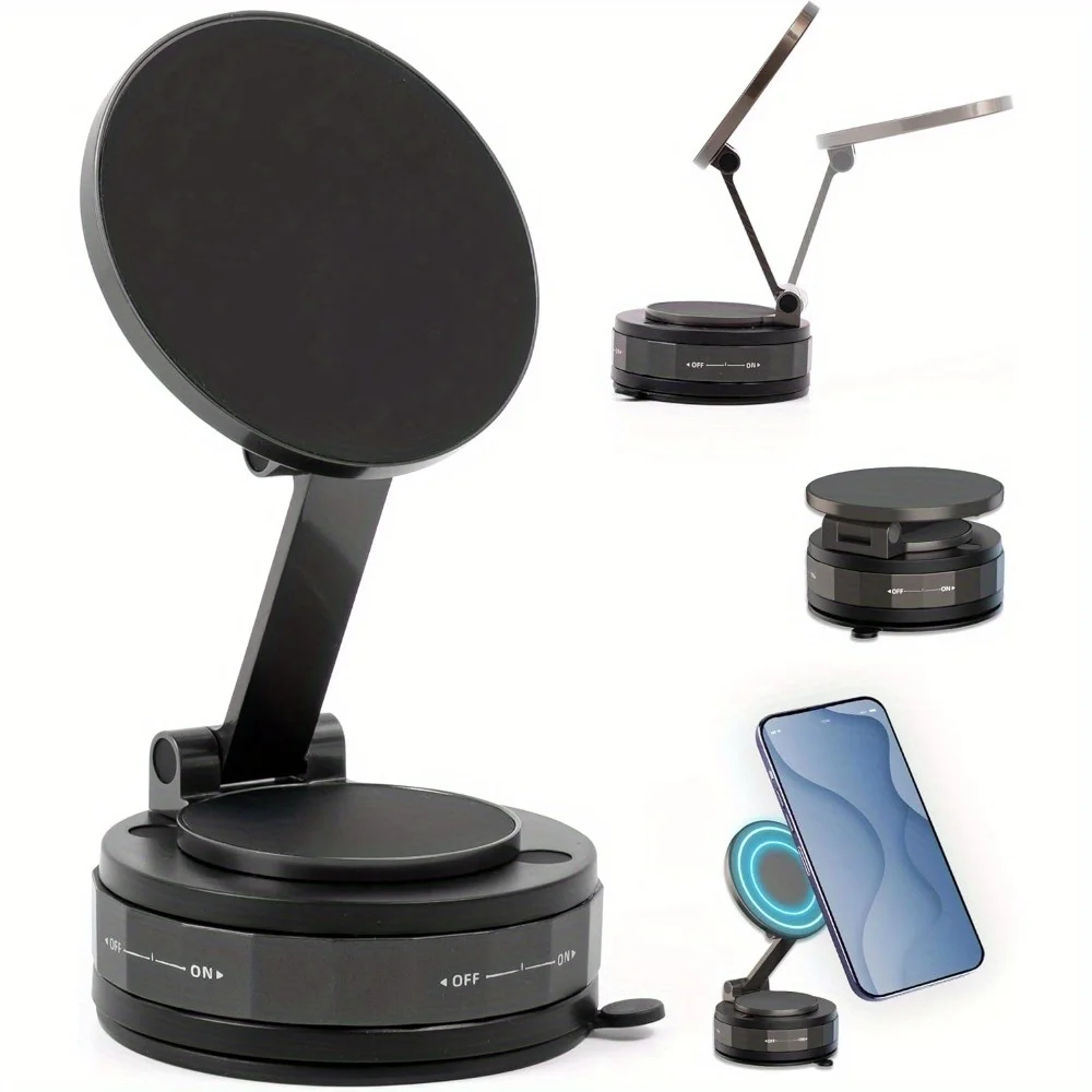 

Магнитный держатель для телефона, улучшенный алюминиевый сплав, 360° ° Вращающаяся и складная конструкция с вакуумной присоской