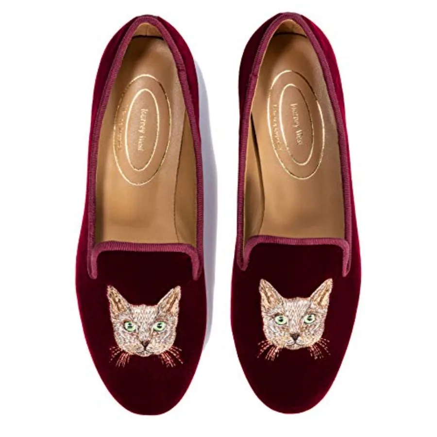 

Journey West Women's Velvet Loafer Flat with Embroidery Velvet Slippers