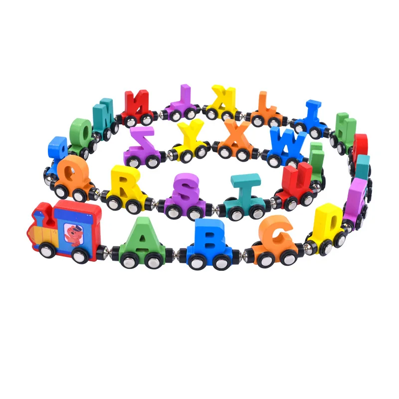 26 pièces lettres magnétiques Train créatif coloré Cognition jouet en bois apprentissage voiture Montessori assemblage pour enfants jouets éducatifs
