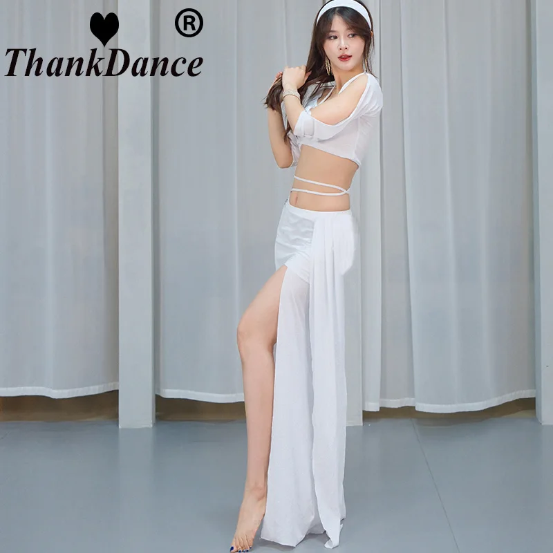 Conjunto de trajes de dança do ventre coreano, roupa com saia superior, tamanho ml xl para mulheres adultas, treinamento pessoal, roupas de prática oriental