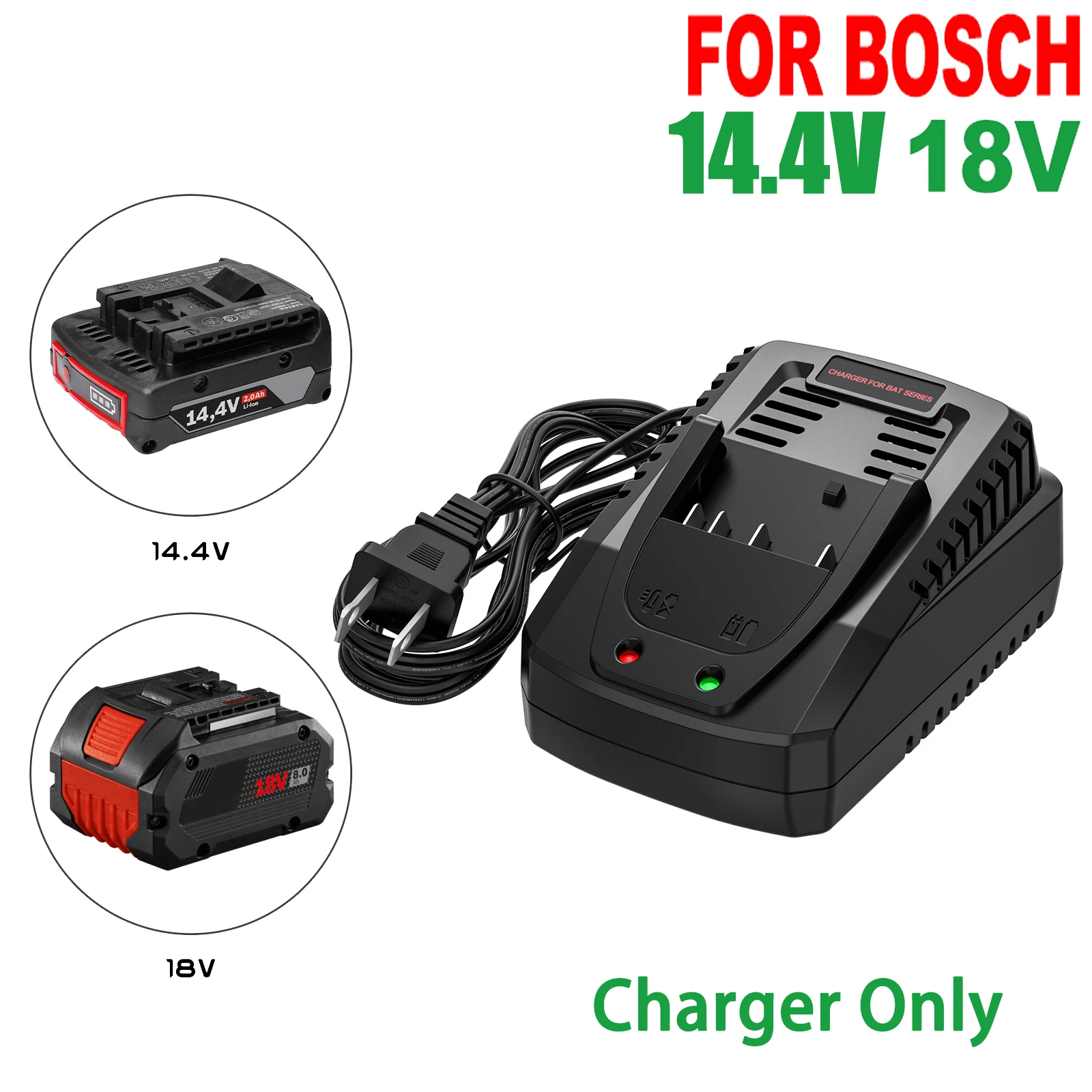 3A Li-ion Battery Charger For Bosch 14.4V 18V Battery BAT609 BAT609G BAT618 BAT618G Charger AL1860CV AL1814CV AL1820CV