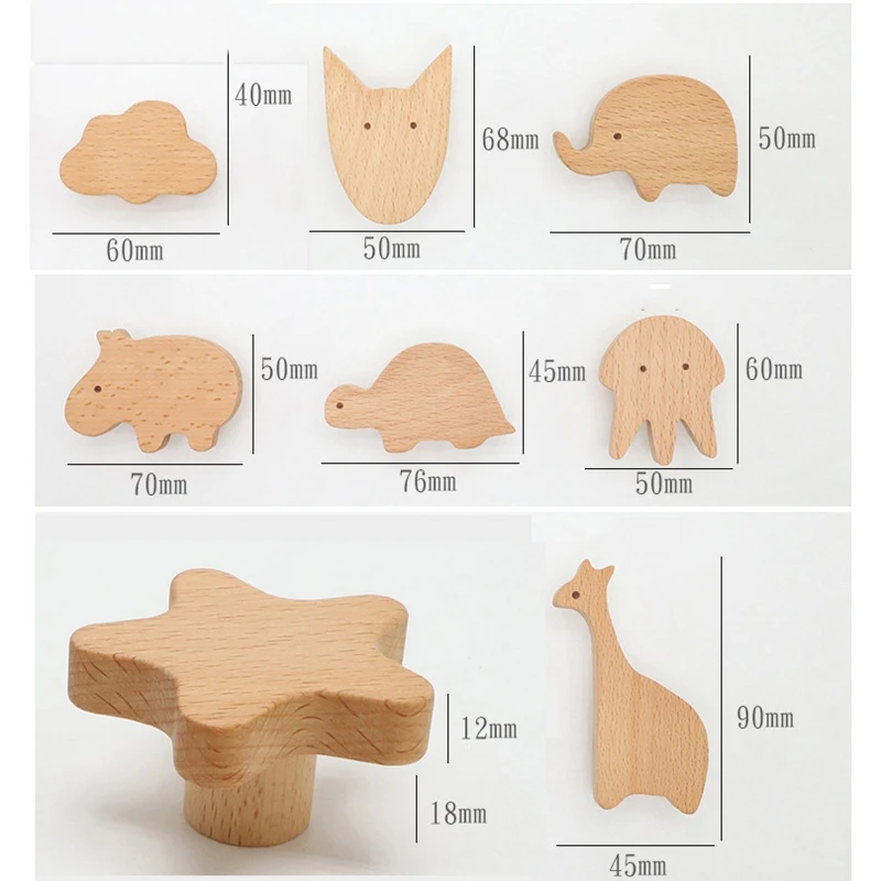 No-Drill Wooden Drawer Cabinet Pull Handle Animal Shaped Wood Cabinet Knob for HomeDecor Hardware Animal Shape Design