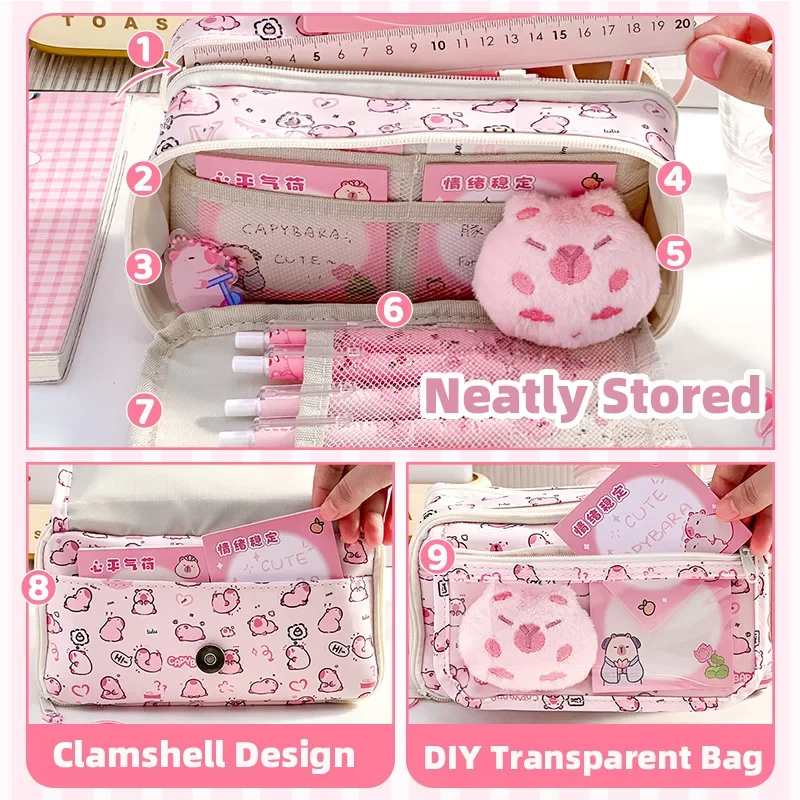 Cute Pencil Case For Girls Style Large Capacity Animal School Case Kids Fabric Zipper Pouch Kawaii School Supplies Children