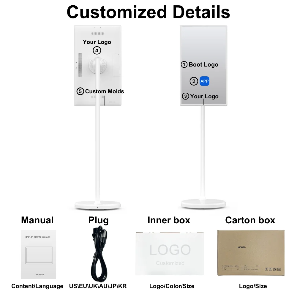 تلفزيون ذكي محمول 21.5 بوصة - شاشة تعمل باللمس Android 12، 4+128 جيجابايت، قابلة لإعادة الشحن والمنقولة (أبيض، شاشة LCD، HD) ​