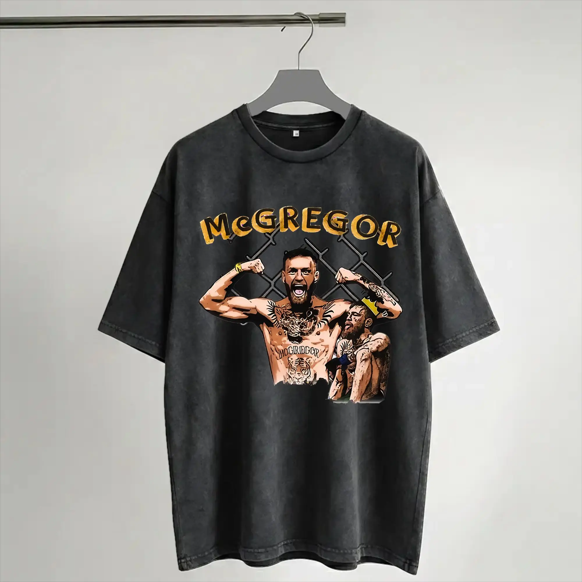 Connors Mcgregors Roaring Fighter T Shirt Hip Hop Washed Cotton Oversize T-Shirt  Retro Men Women Streetwear