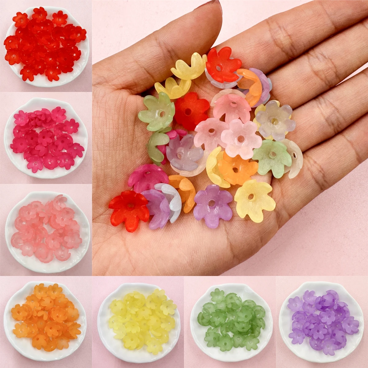 Keychain Loose Beads DIY Jewelry Accessories Frosted Flower Earrings 30Pcs For Bracelet Necklace Making Acrylic 14mm Fashion