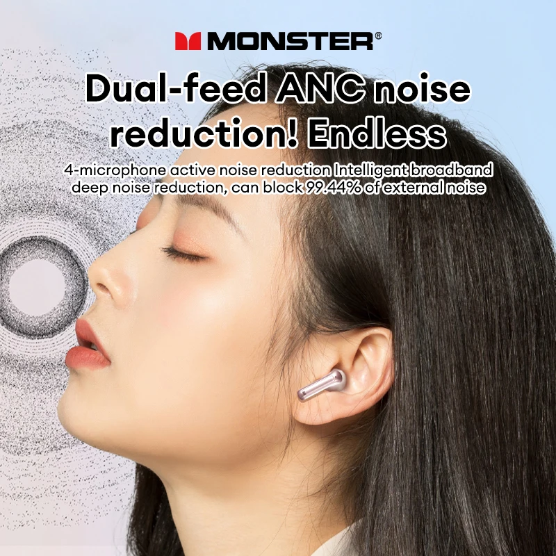 Monster D02 سماعة لاسلكية تعمل بالبلوتوث 6.0 سماعات أذن لعبة الموسيقى وضع مزدوج HD صوت TWS سماعات 28H وقت اللعب AI إلغاء الضوضاء سماعة