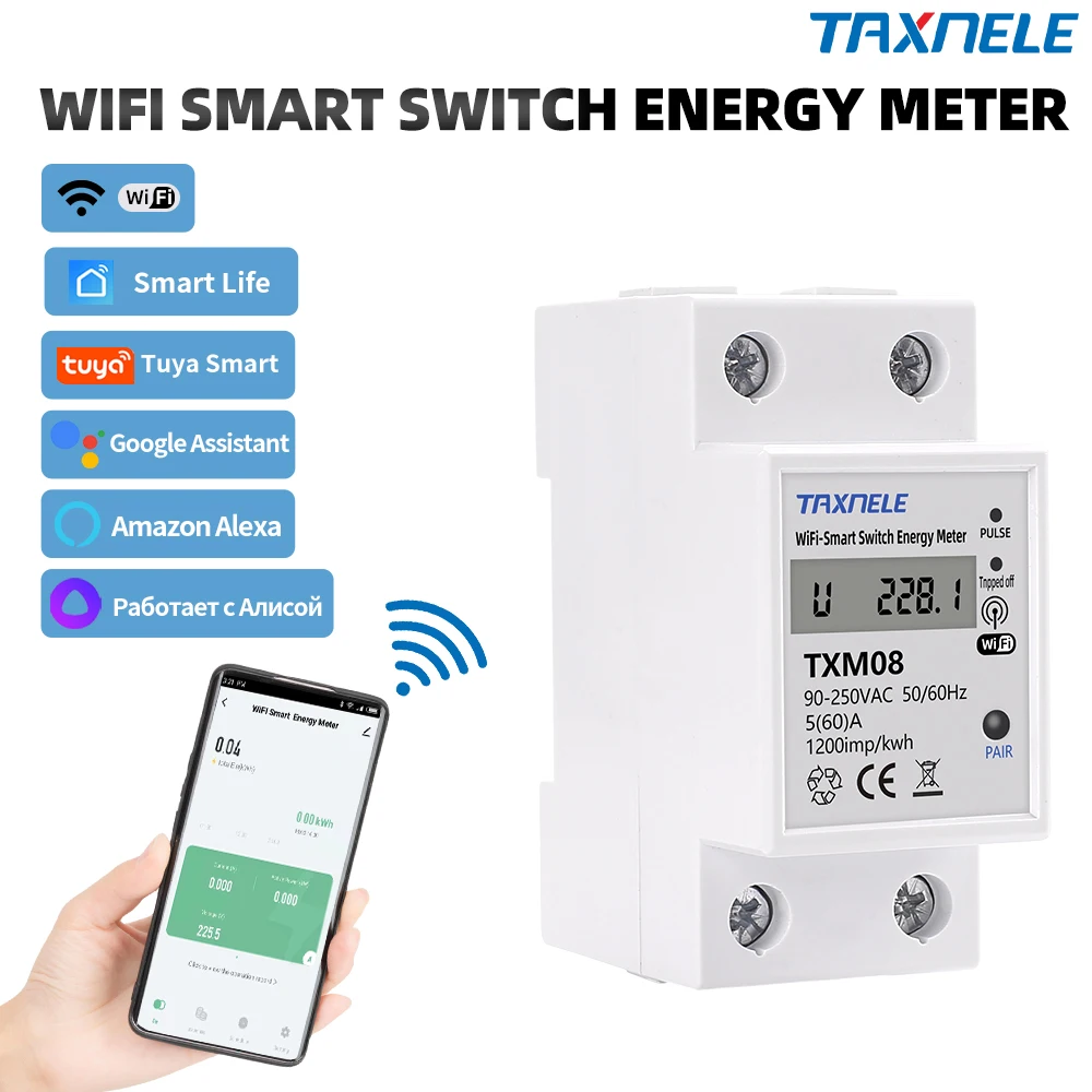 Tuya 60A Din Rail WIFI Smart Energy Meter Timer Power Monitor kWh Meter Voltage Protector 110V 220V Smart Life Alexa Google Home