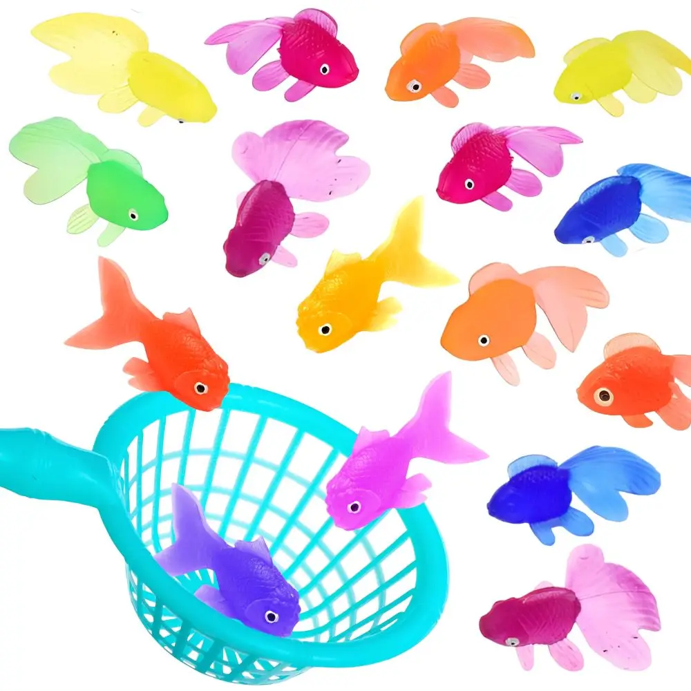 6/11 Stück goldene Plastikfischfiguren mit Fischernetz, bunte Kunstfische für Aquariendekorationen, Haus- und Gartendekoration YMY