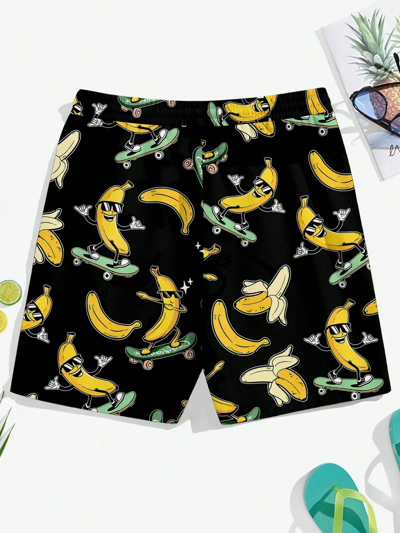 Funny Banana Skateboard Print Summer Men'S Beach Pants Quick Drying Material Swimming Surfing Men'S Clothing Shorts