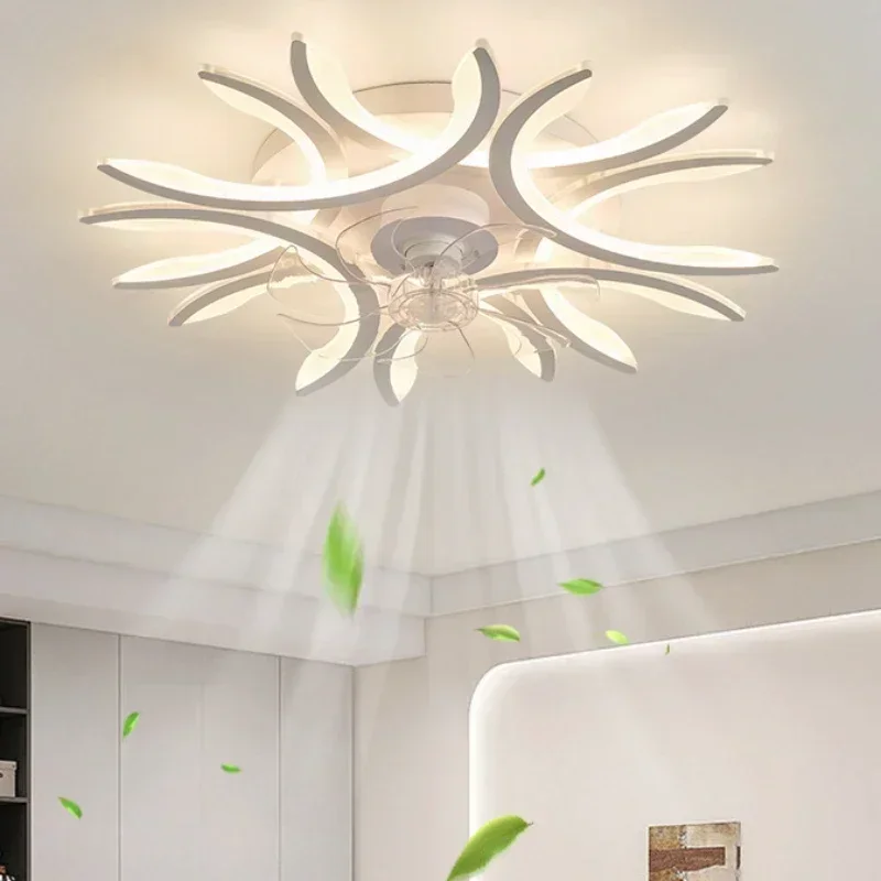 Ceiling Fans with Light Room Decor Modern Flower Style LED Pendant Lamp Intelligent Silent 110V 220V Nordic Luxury Electric Fan