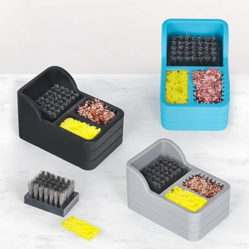 

Soldering Iron Tip Cleaner Portable Solder Tip Cleaner Kit Soldering Accessories with Silicone Holder Dense Cleaning Steel Brush