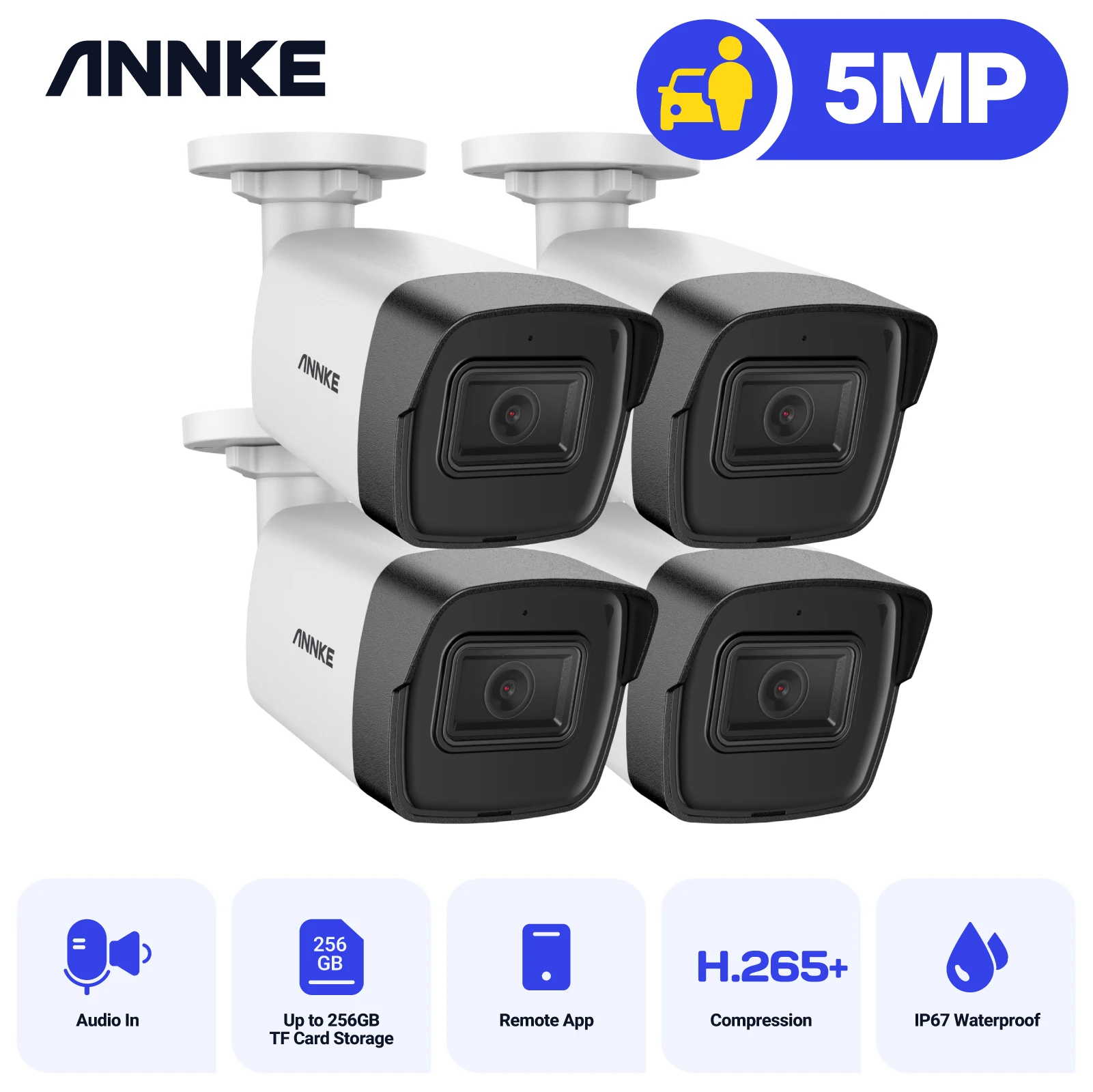 ANNKE C500 1PC Ultra FHD 5MP POE IP Camera IP67 Outdoor Waterproof Security Bullet Night Vision Email Alert  Auido in Camera