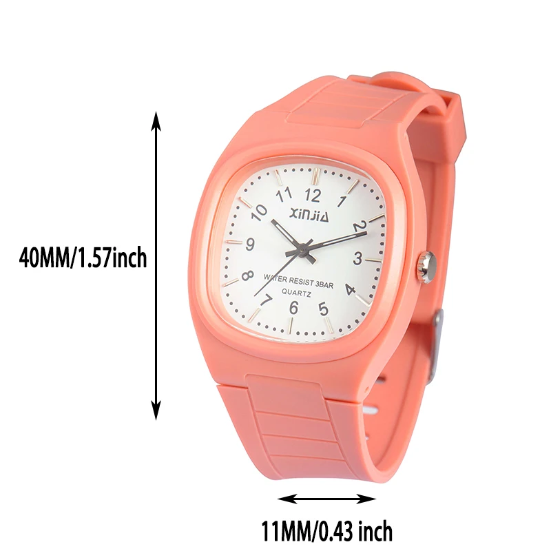 Boys Girls Students Casual Fashion Square Pointer Quartz Watch Waterproof Wristwatch