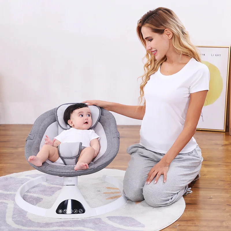 Electric Baby Swing with Bluetooth Remote Control, Portable Baby Rocking Chair for 0-12 Months, Baby Crib with Mosquito Net