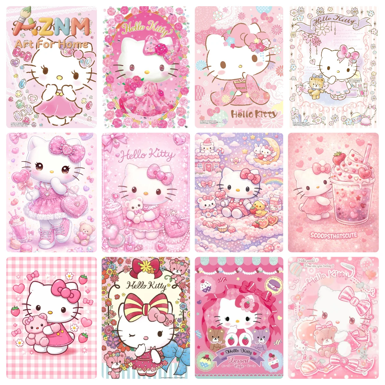 Cute Sanrio Hello Kitty Wall Poster,Pink Sweet Girly Style Canvas Print,Unframed Wall Art for Girls Bedroom Home Decoration Gift