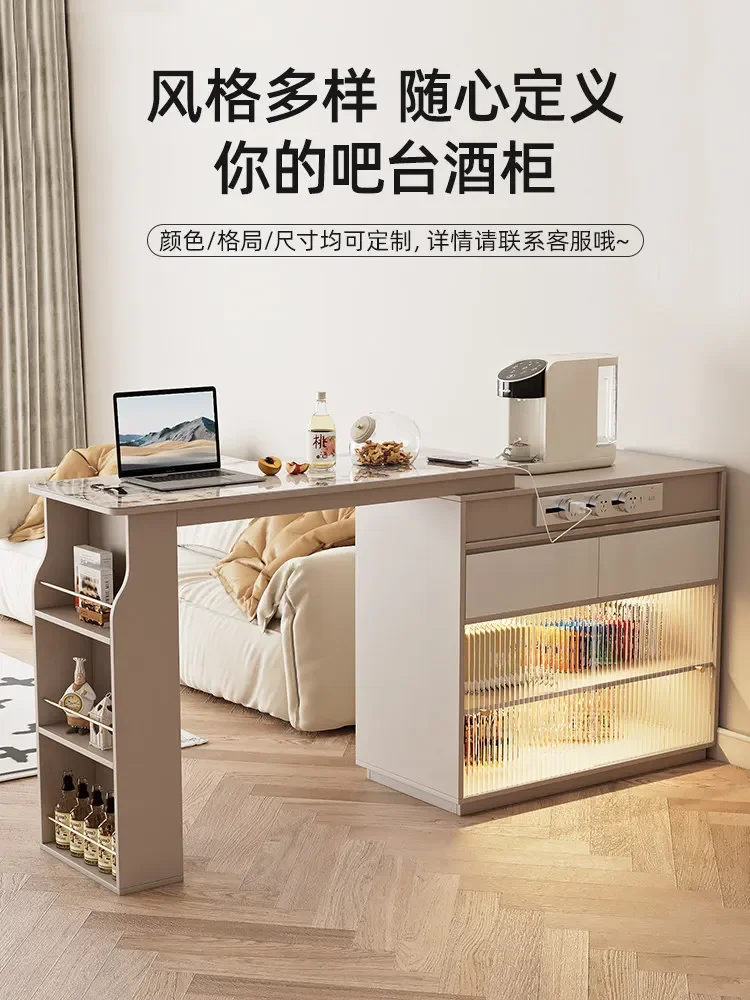 Light luxury rock slab bar table, living room partition cabinet integrated household small apartment retractable mobile bar