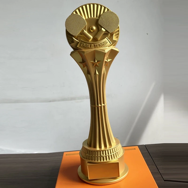 Customized 49CM Table Tennis Resin Trophy, Gold, Silver, Bronze, Sports Team Doubles Competitions Award Souvenir Decoration, 1Pc