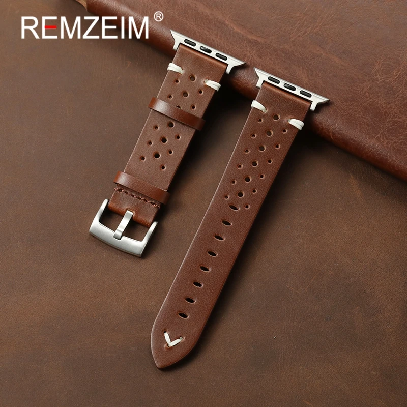 Men Women 4 Colors Oil Wax Genuine Leather Strap for Apple Watch Series 1-10 SE Ultra Band for Iwatch 49/46/45/44/42/41/40/38mm