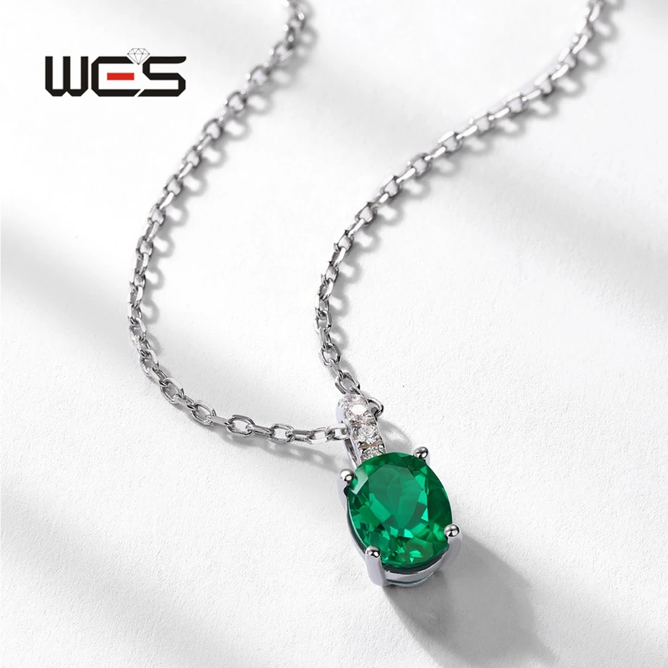 WES 6*8mm Lab Created Emerald Pendant Necklace for Women Exquisite 925 Sterling Silver Fine Jewelry Birthday Gifts Wholesale