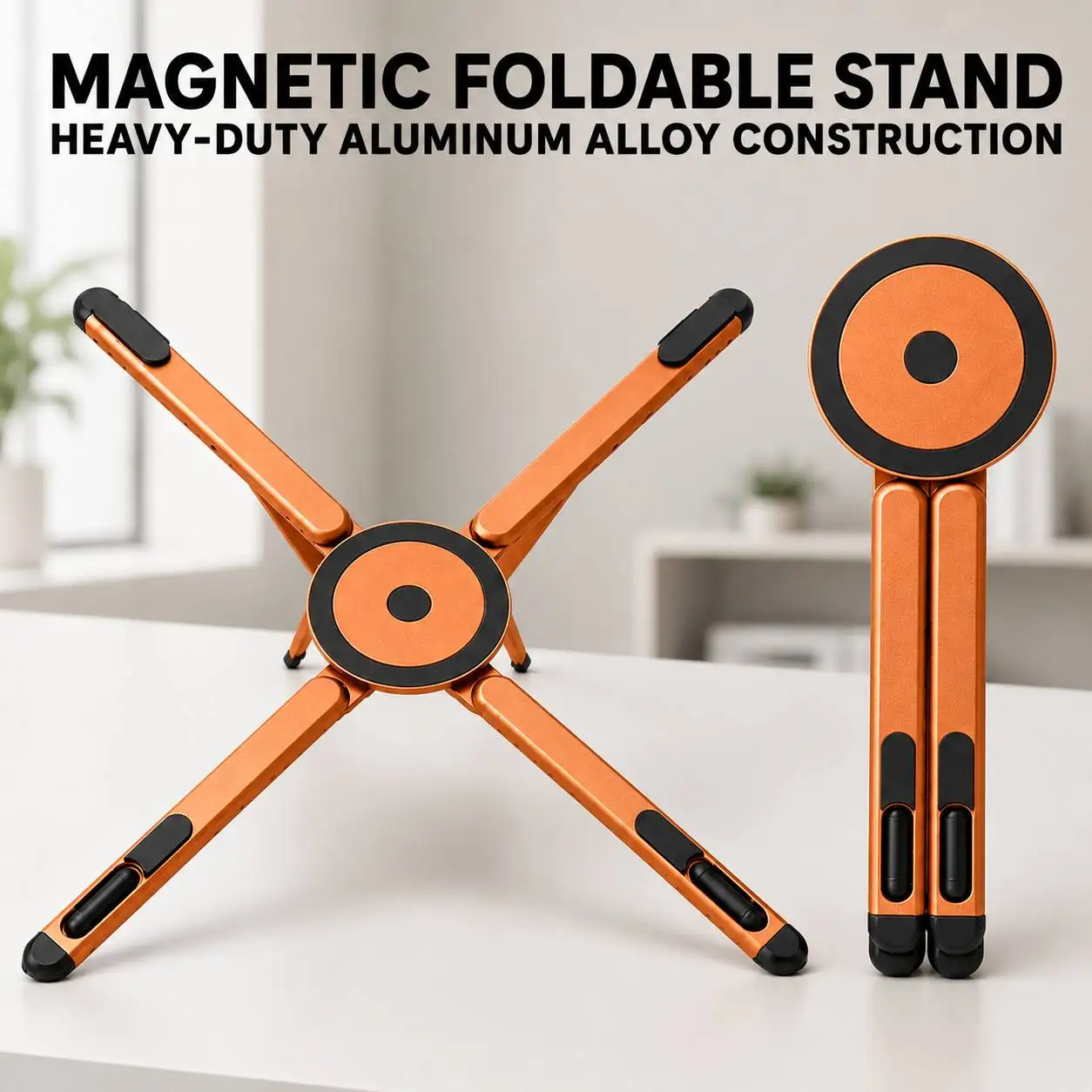 Aluminum Alloy Magnetic Laptop Stand, 8-Level Adjustable Foldable Desktop Holder for Tablets, Smartphones and iPhone Pro Max