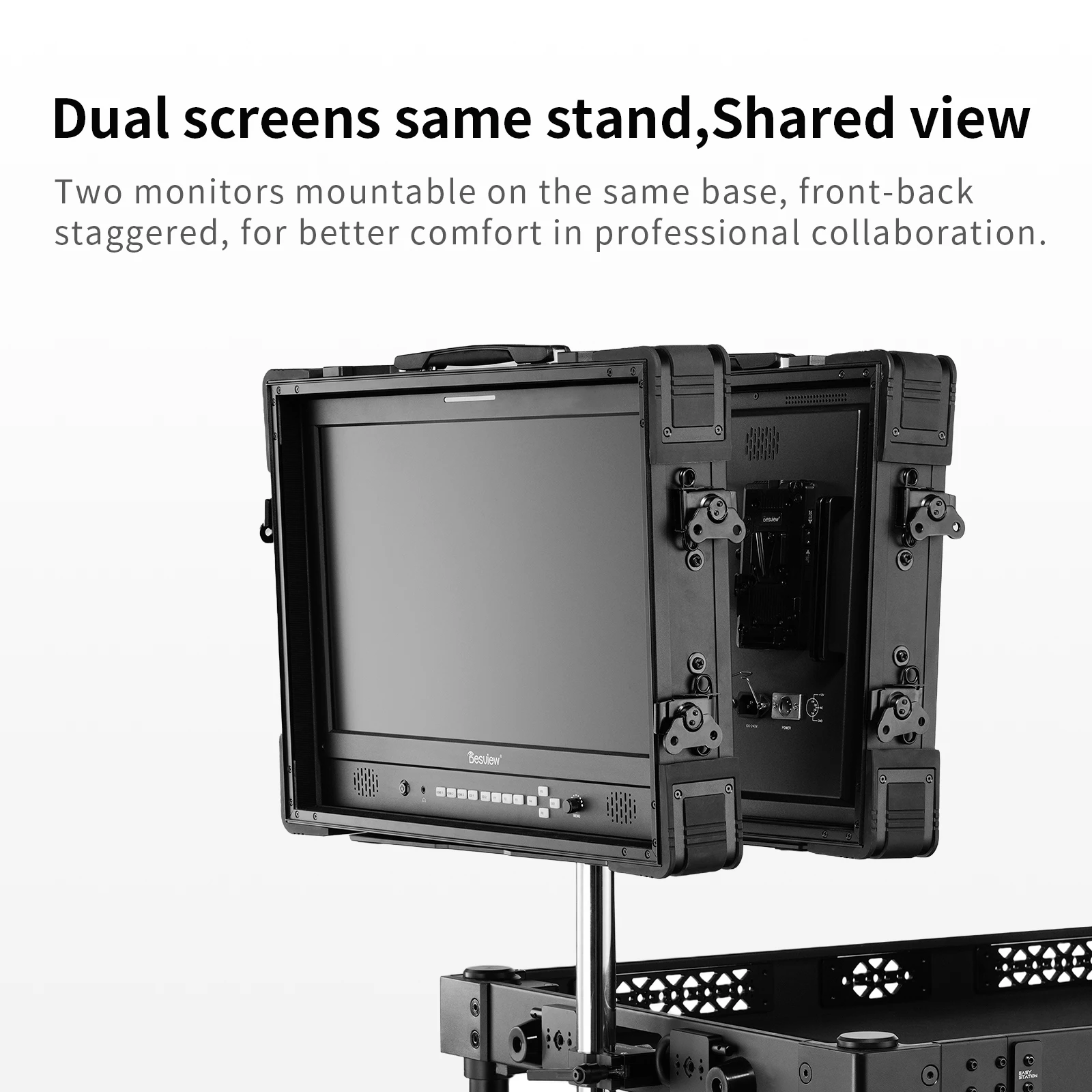 Selens Dual Monitor Mount VESA 3/8 to 16mm Baby Pin V-Shaped Quick Release Double Screen Holder for Workstation Cart Light Stand