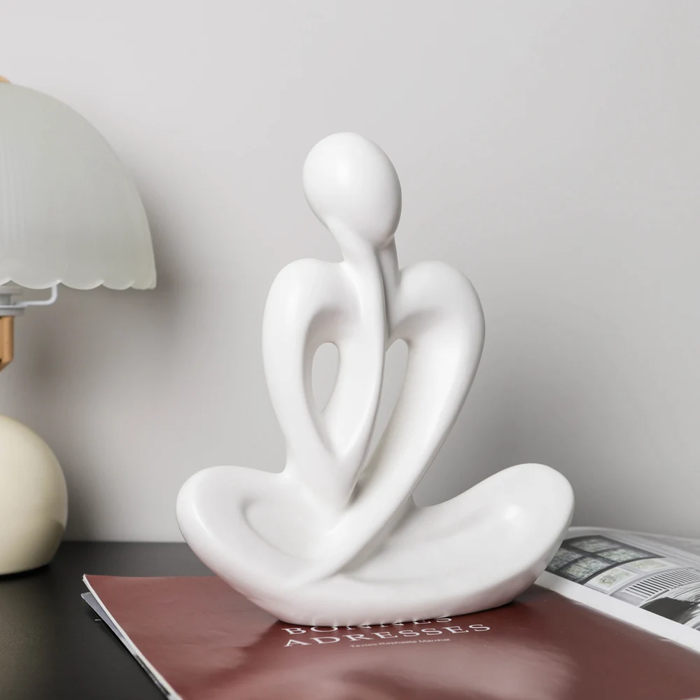 Modern Minimalist White Abstract Human Sculpture, Love Design Nude Figurines, Ceramic Home Decorations, White Body Arts Crafts