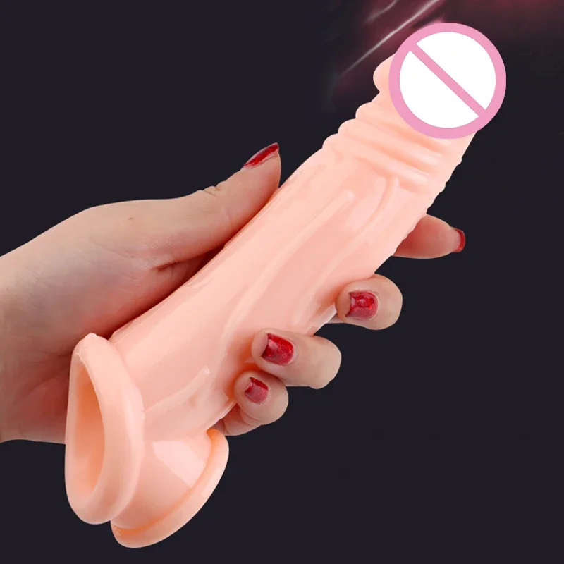 Silicone Penis Dildo Sleeve Penis Enlargement Condoms for Men Penis Extension Bigger Dick Adult Intimate Goods Reusable Condom