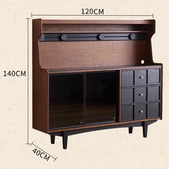 

French solid wood dining side cabinet, household living room wall integrated cabinet, dining room retro rock slab storage wine