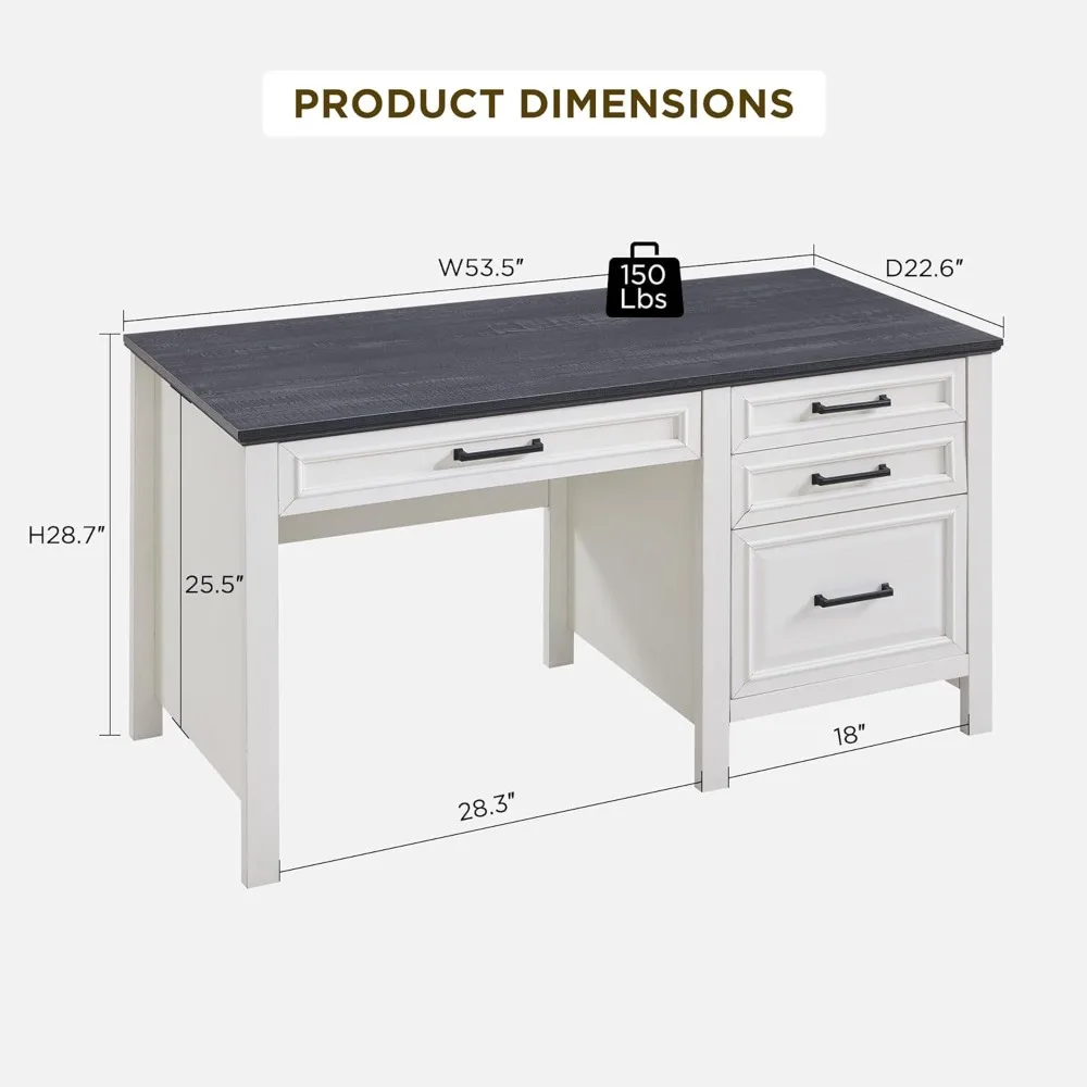 53INCH Home Office Desk, Modern Farmhouse Computer Desk with File Cabinet Letter T4 F4 Legal, Study Writing Desk