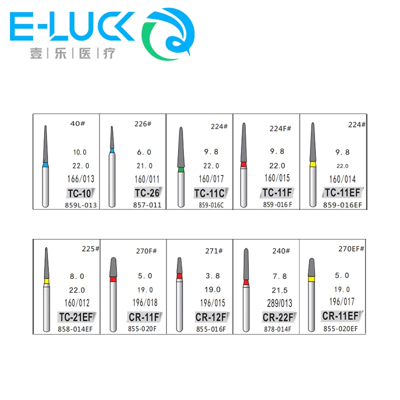 10pcs Dental Diamond Burs FG 1.6mm Polishing Burs Drill TC CR Type For High Speed Handpiece Dentist Tools
