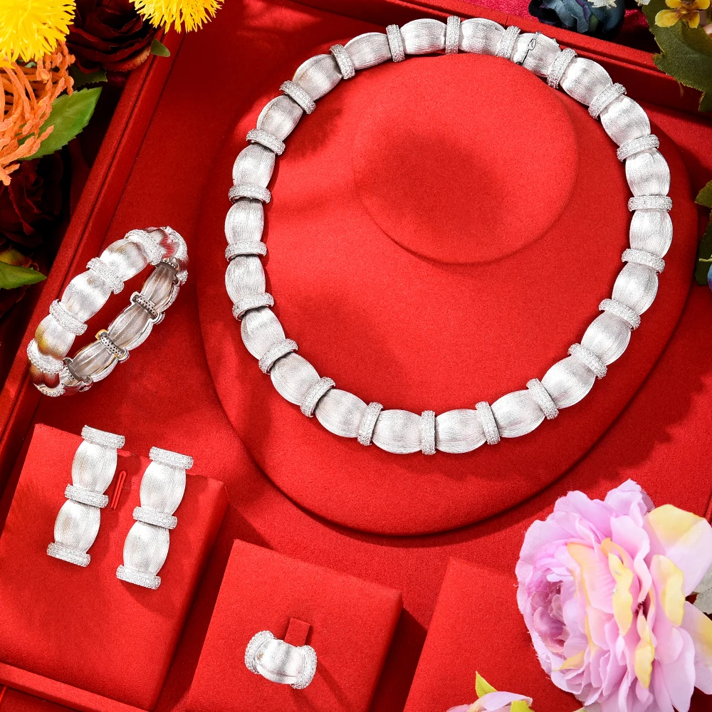 Jimbora Famous Brand Trendy Luxury African 4 Jewelry Sets For Women Wedding Party Zircon Crystal Dubai Bridal Jewelry Set Gift